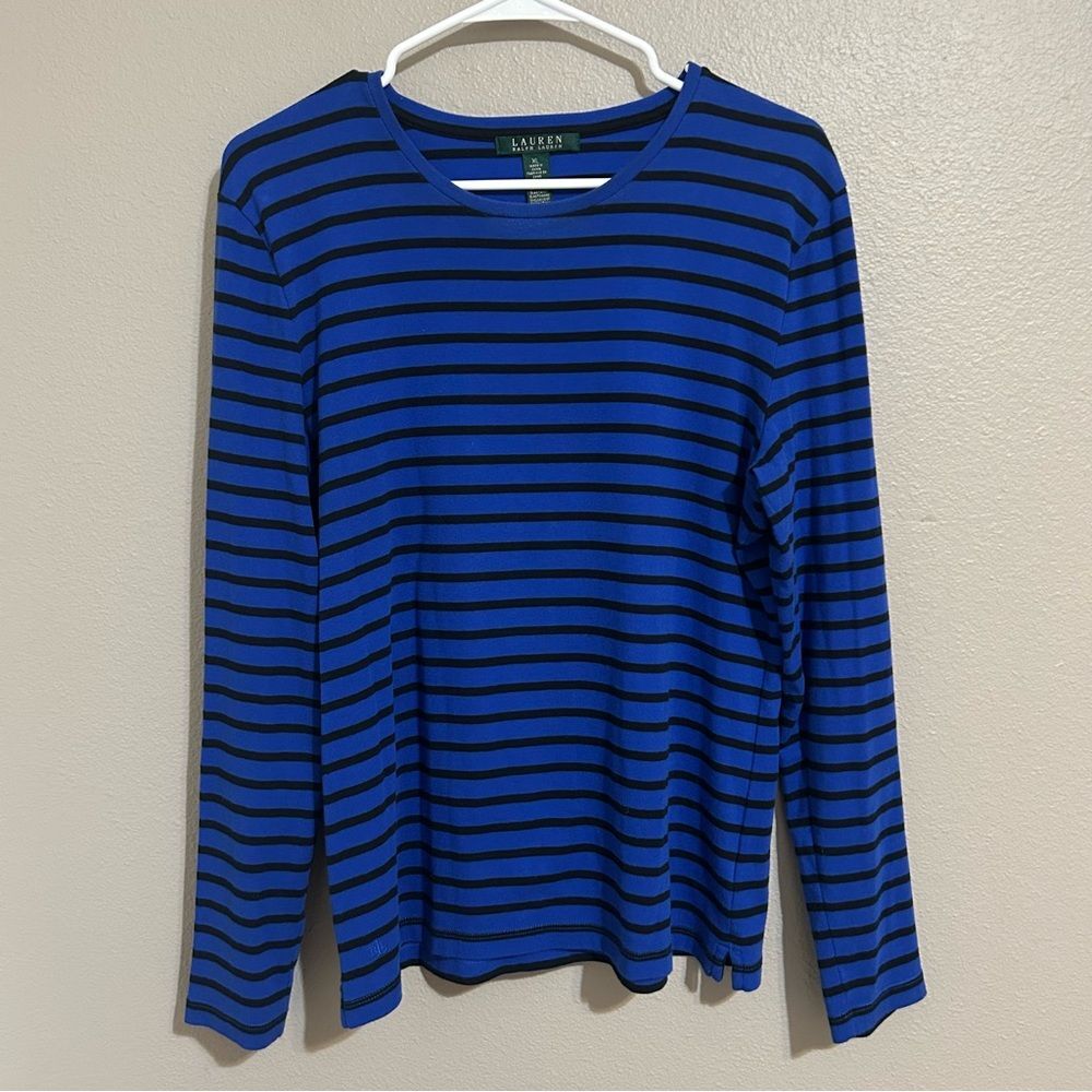 Ralph Lauren Black Blue Cotton Striped Long Sleeve Top Women’s Size XL